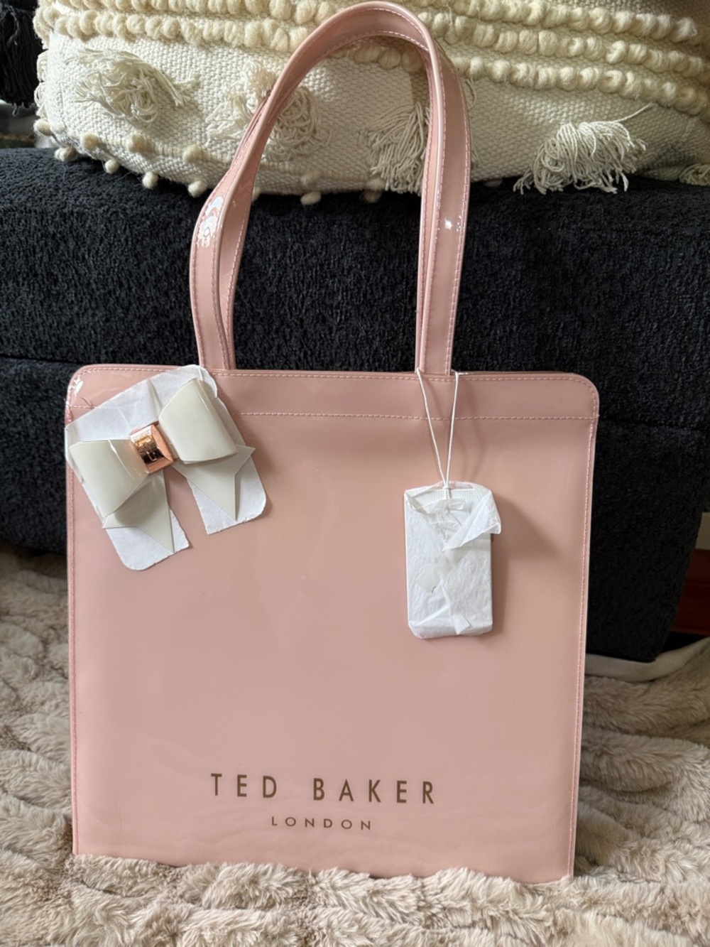 Ted Baker Auracon Large Pink Tote w/ White Bow